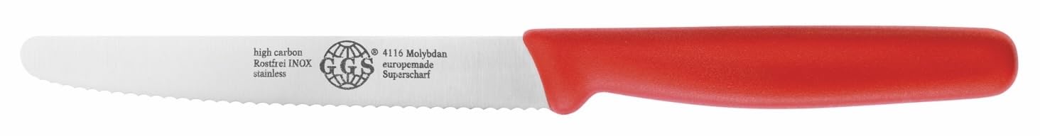 EQUINOX Tomato Knife 13 cm – GGS Solingen Germany Serrated Utility Knife/Knife Set, Ultra Sharp Stainless Steel, Professional Kitchen Knives for Steak, Vegetables & Fruits (Black 1 Knife)