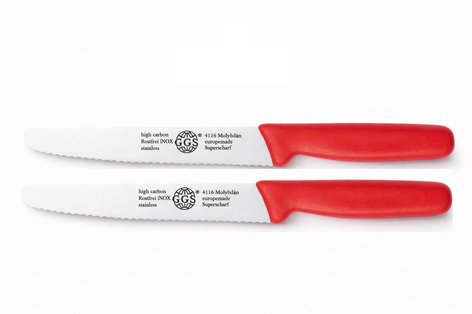 EQUINOX Tomato Knife 13 cm – GGS Solingen Germany Serrated Utility Knife/Knife Set, Ultra Sharp Stainless Steel, Professional Kitchen Knives for Steak, Vegetables & Fruits (Black 1 Knife)