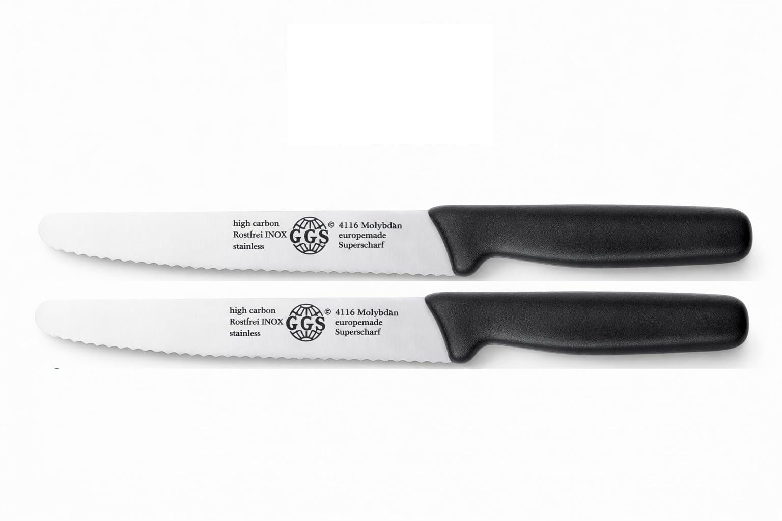 EQUINOX Tomato Knife 13 cm – GGS Solingen Germany Serrated Utility Knife/Knife Set, Ultra Sharp Stainless Steel, Professional Kitchen Knives for Steak, Vegetables & Fruits (Black 1 Knife)