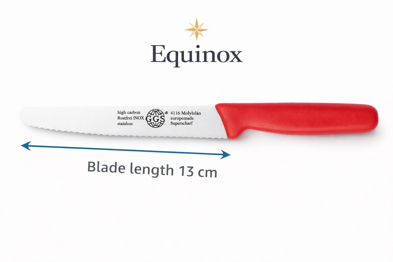 EQUINOX Tomato Knife 13 cm – GGS Solingen Germany Serrated Utility Knife/Knife Set, Ultra Sharp Stainless Steel, Professional Kitchen Knives for Steak, Vegetables & Fruits